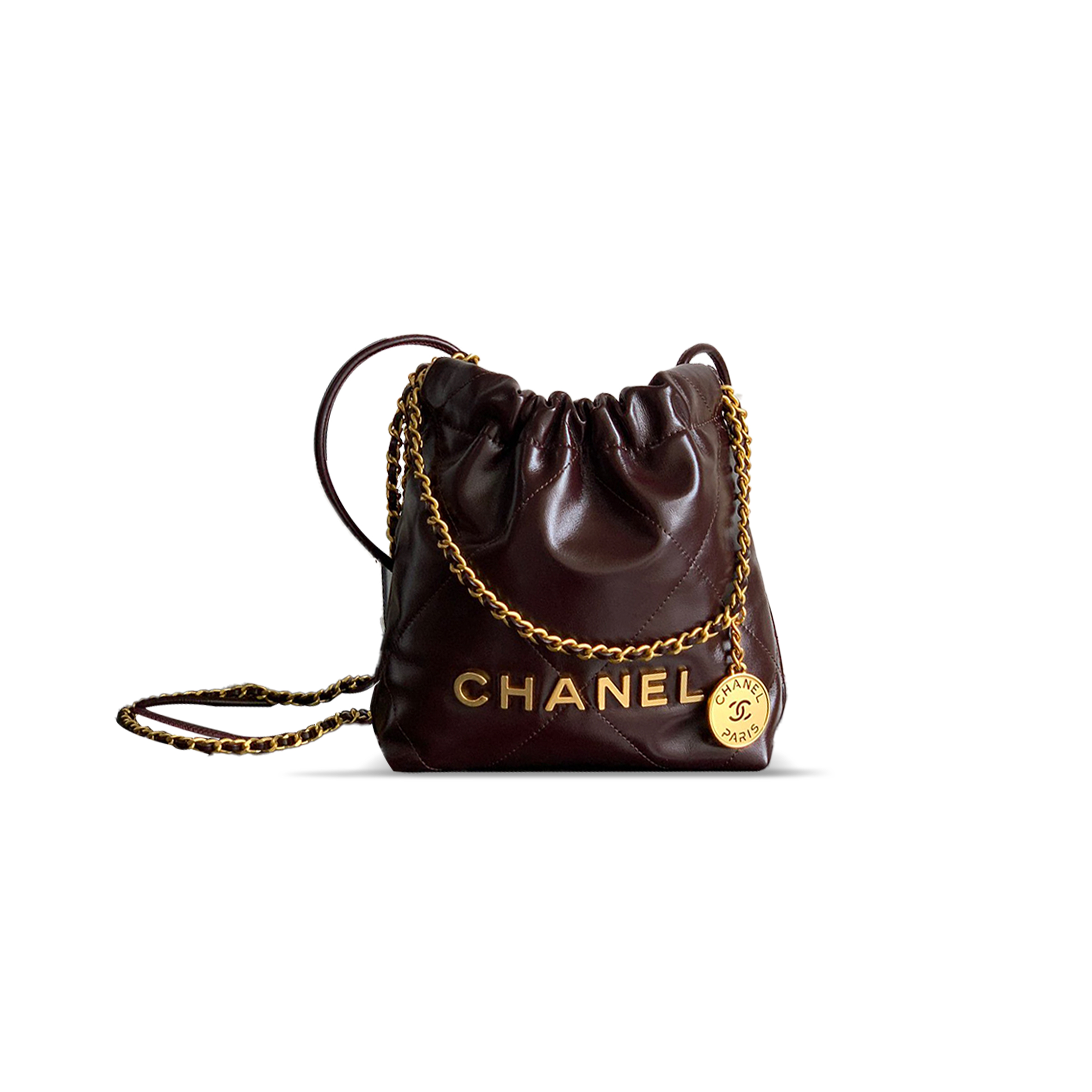 CHANEL MINI 22 HANDBAG SHINY CALFSKIN & GOLD-TONE METAL 254390 (23*18.5*6cm)